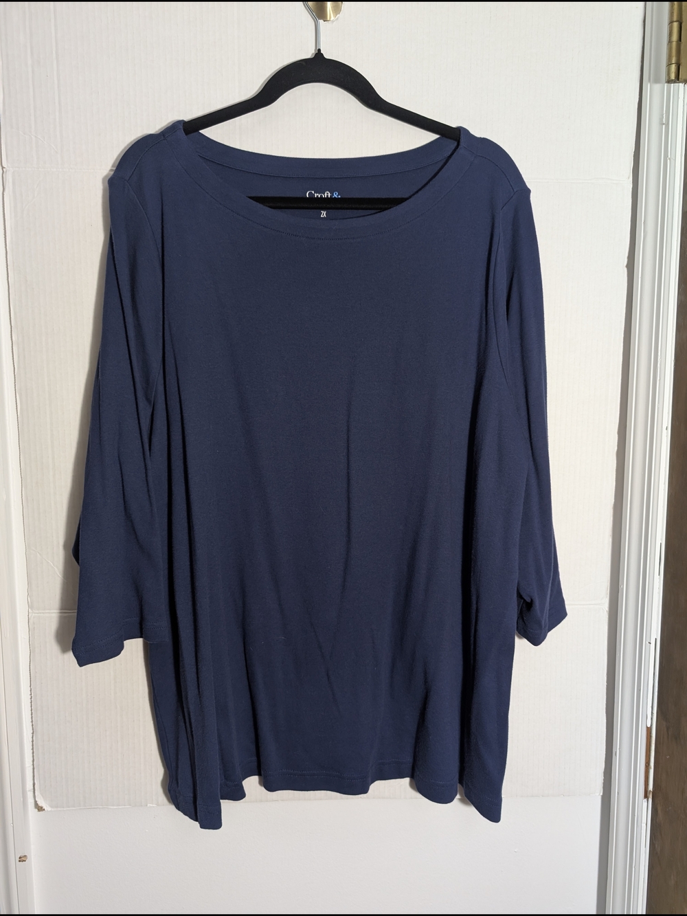 Croft & Barrow Navy Blue 100% Cotton Scoop Neck Top - Plus 2X